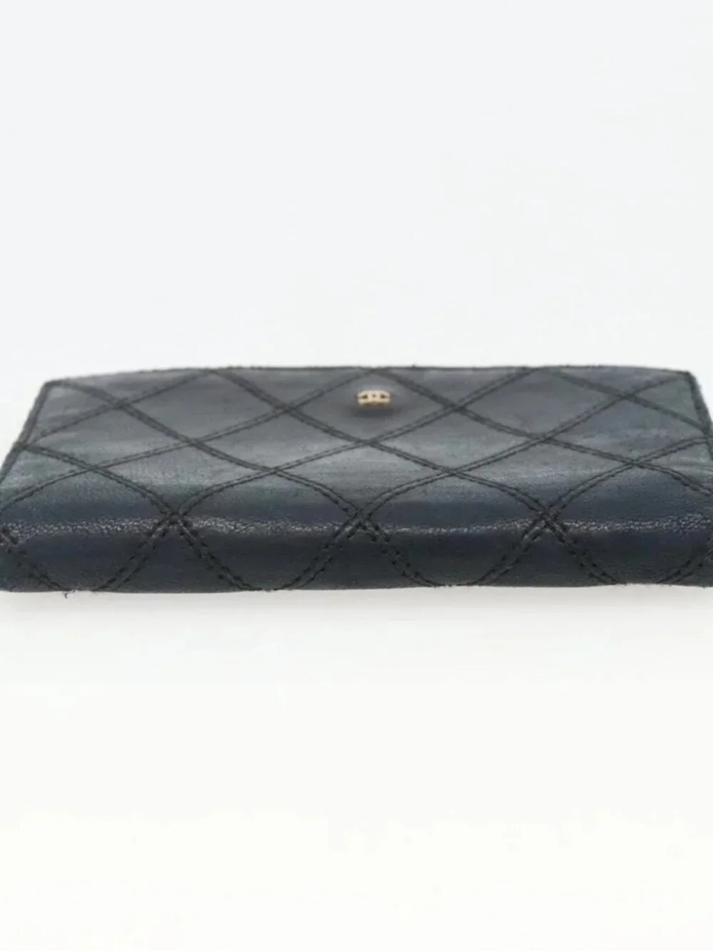 CHANEL Bicolore Card Case Lamb Skin Black CC Auth INZ119